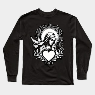 Holy Mary with heart and dove of peace Long Sleeve T-Shirt